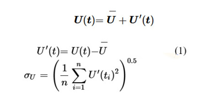 Ecuaciones matemáticas que describen la descomposición de una función U(t) en su media y fluctuación, junto con la fórmula para calcular la desviación estándar de la fluctuación.

Descripción generada con IA